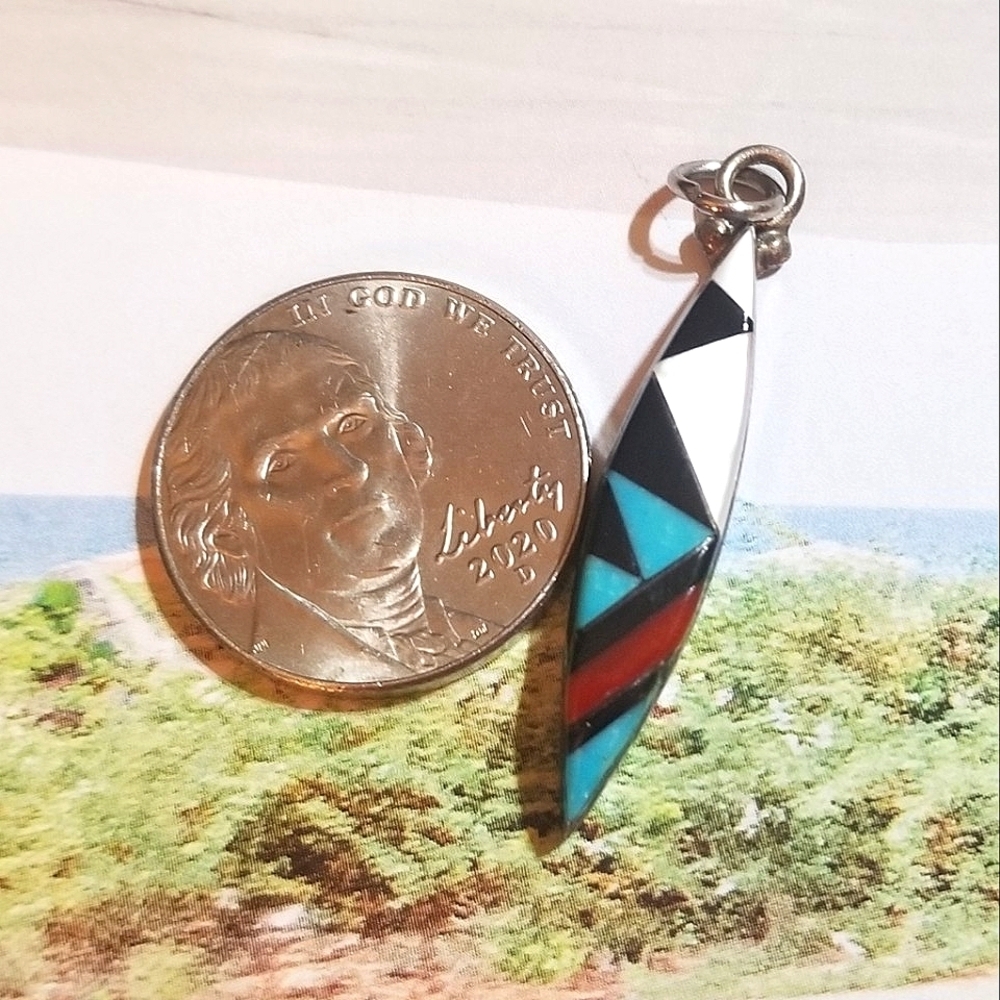 Signed Elcario & Cleo Kallestewa ZUNI Pueblo NM Multi Inlay Pendant